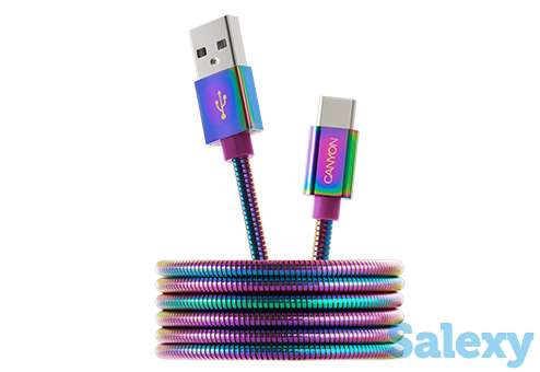 Кабель canyon charge & sync usb 2.0 to usb type c braided cable with metalic cns-usbc7rw. хамелион, фотография 2