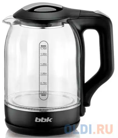 Чайник электрический bbk ek1724g 2200 вт чёрный 1.7 л пластик/стекло, фотография 1