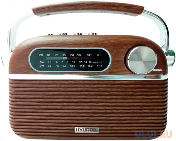 Радиоприемник портативный hyundai h-psr200 дерево коричневое/серебристый usb microsd, фотография 1