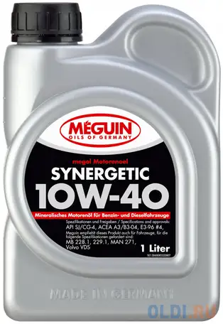 6332 meguin мин. мот.масло megol motorenoel synergetic 10w-40 cg-4/sl a3/b3/e3 (1л), фотография 1