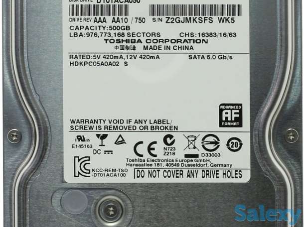 Продам жесткий диск HDD TOSHIBA 500Гб (SATAIII), фотография 1