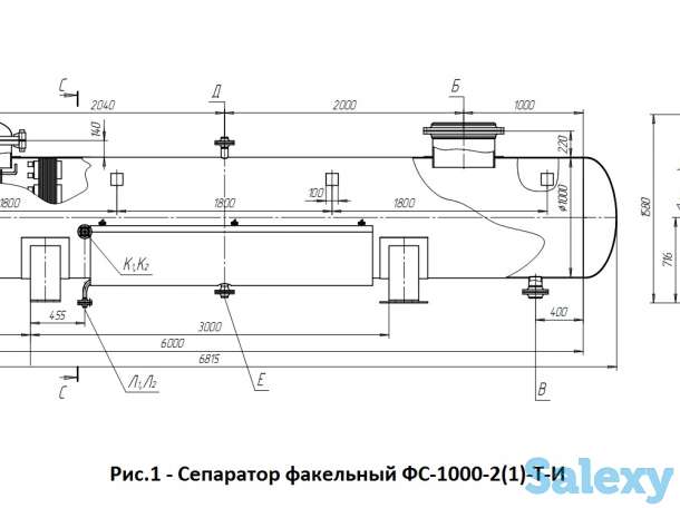 Сепараторы факельные типа ФС с условным давлением от 0,6 МПа и производительностью по газу от 41667 м куб/ч до м, фотография 1