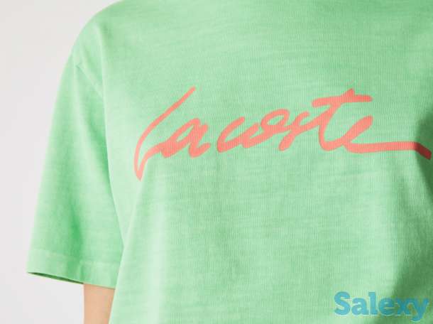 Женская хлопковая футболка lacoste с круглым вырезом и надписью, фотография 4