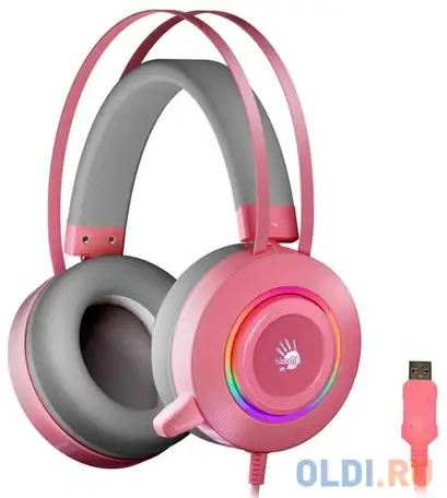 Наушники с микрофоном a4 bloody g521 розовый 2.3м мониторные usb оголовье, фотография 1