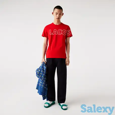 Мужская хлопковая футболка lacoste heritage с круглым вырезом и логотипом, фотография 1