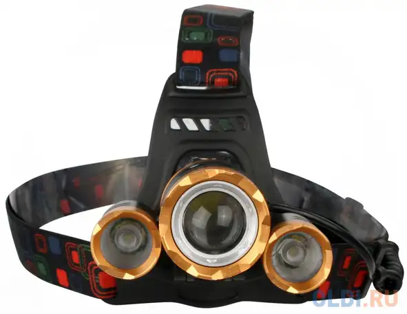 Ultraflash e1333 (фонарь налоб акк 3,7в, золото /черный, 3led, 4 ватт,, фотография 1