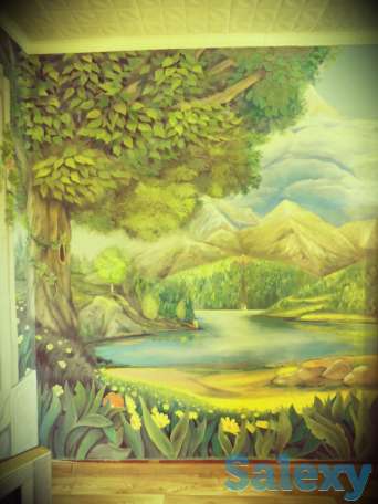 Художественная раскраска и роспись стен. Фальш : окно , камин., фотография 7