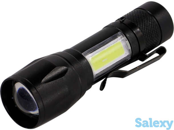 Светодиодный алюминиевый фонарь smartbuy 3вт led+ 3 вт cob, aa, черный (sbf-104)/180, фотография 1