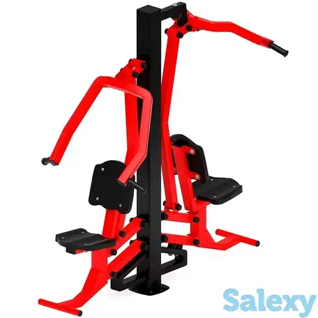 Тяга верхняя + жим от груди (красный) - уличный тренажер двойной, фотография 2