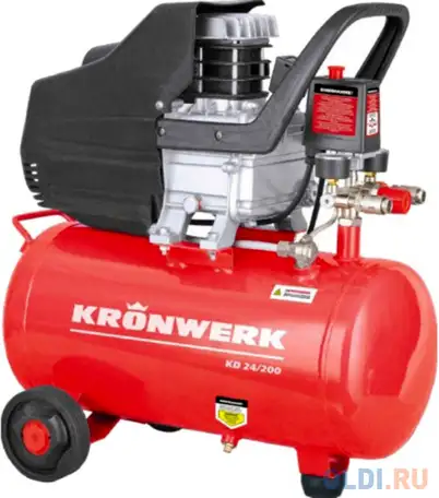Компрессор воздушный kd 24/200, 1,5 квт, 198 л/мин, 24 л// kronwerk, фотография 1