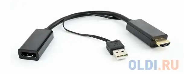 Переходник hdmi displayport 0.15м gembird dsc-hdmi-dp круглый черный, фотография 1