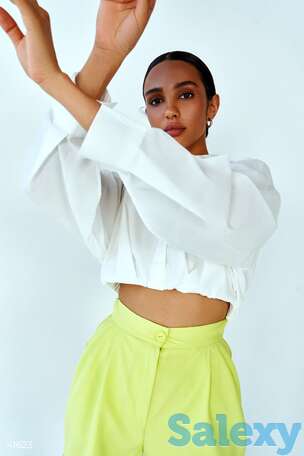 Укороченная белая блуза из натурального хлопка, фотография 1