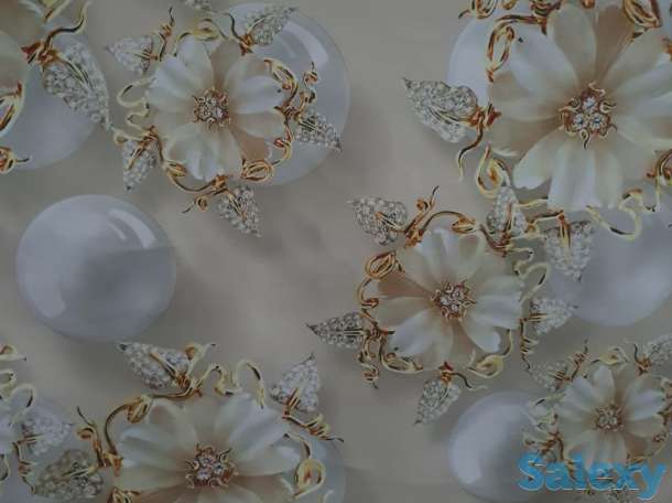 Клеенка праздничная золотая c декоративными цветами и жемчугом, фотография 2