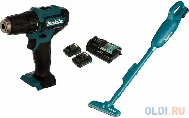 Makita clx226x1 набор инструмента,2шт-пылесос ак cl106fdz+дрель ак df333dz+bl1016+з/у dc10wd,кор, фотография 1