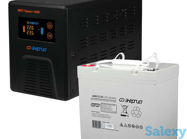 Комплект ибп инвертор энергия гарант 1000 + аккумулятор 55 ач, фотография 1