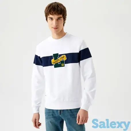 Мужская белая толстовка lacoste classic fit с круглым вырезом и принтом, фотография 1