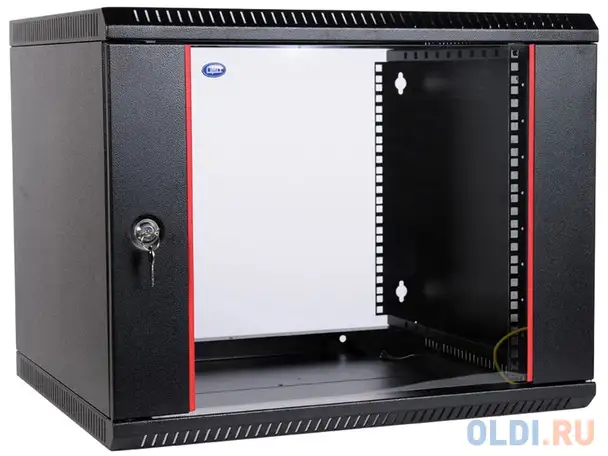 Шкаф настенный разборный 6u цмо шрн-э-6.350-9005 600x350мм дверь стекло черный, фотография 1