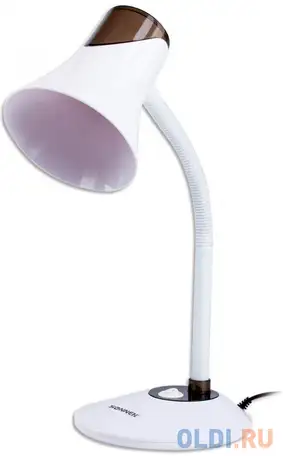 Светильник настольный sonnen ou-607, на подставке, цоколь е27, белый/коричневый, 236680, фотография 1