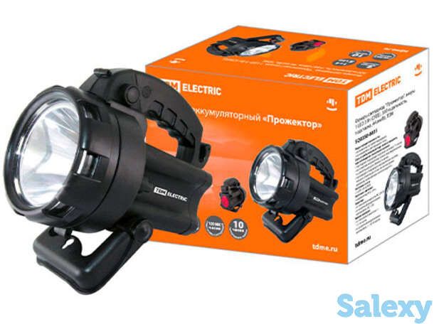 Фонарь светодиодный tdm прожектор, аккумуляторный 1 led 3 вт (cree), 300 м дальность, подставка, 44 лм/вт, фотография 1