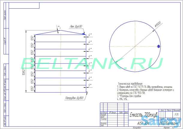Емкость нержавеющая V=700 м3, фотография 1