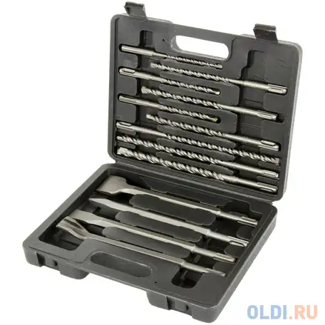 Набор буров по бетону, 6-8-10х160, 8-10-12х210, 10-12-14х260 мм, зубила 4шт., в, фотография 1