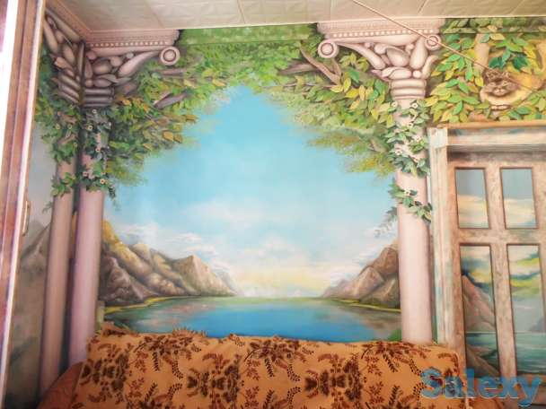 Художественная раскраска и роспись стен. Фальш : окно , камин., фотография 3