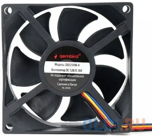 Gembird вентилятор для корпуса 80x80x25, гидродинамический, 4 pin, провод 30 см, фотография 1