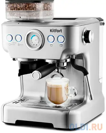 Кофеварка эспрессо kitfort kt-755 1620вт серебристый, фотография 1