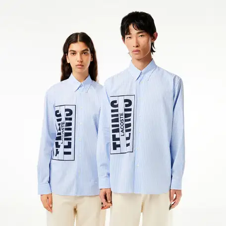 Рубашка lacoste unisex в полоску с контрастным логотипом, фотография 1