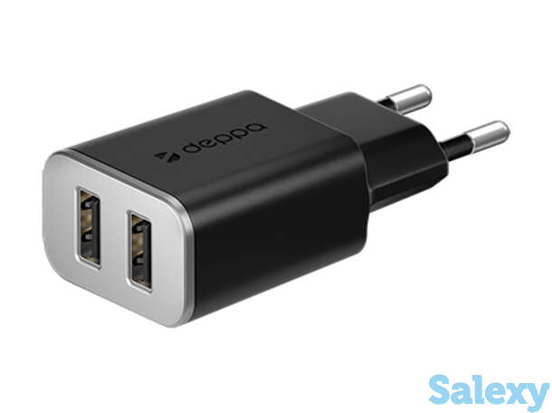 Сетевое зарядное устройство deppa ultra 2 usb 3.4а (11385). черный, фотография 1