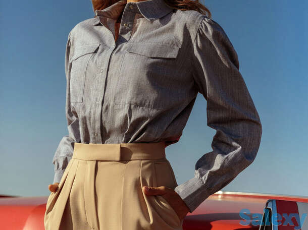 Льняная рубашка небесного оттенка, фотография 1