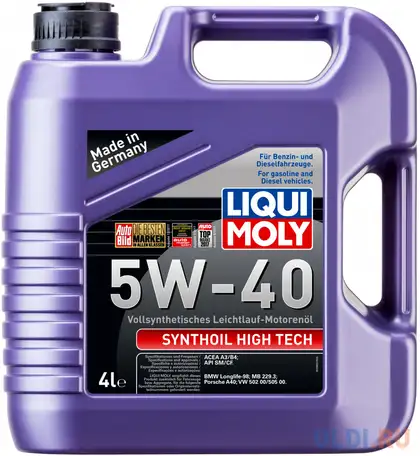 2194 liquimoly синт. мот.масло synthoil high tech 5w-40 sn a3/b4 (4л), фотография 1