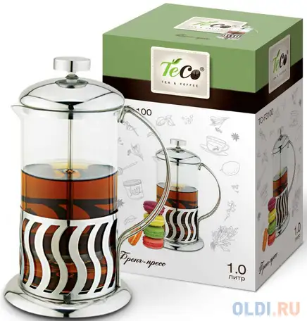3100f-tс френч-пресс teco 1л из высококачественного термостойкого стекла, фотография 1