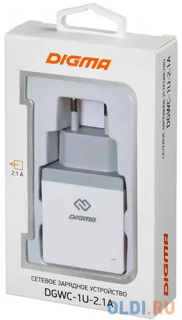 Сетевое зарядное устройство digma dgwc-1u-2.1a-wg 2.1a белый, фотография 1