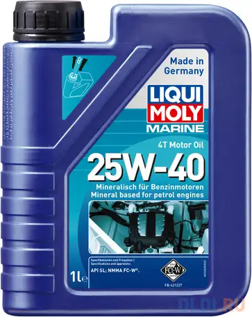 Минеральное моторное масло liquimoly marine 4t motor oil 25w40 1 л, фотография 1