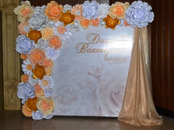 Оформление свадебных залов бумажными цветами и тканью, фотография 1