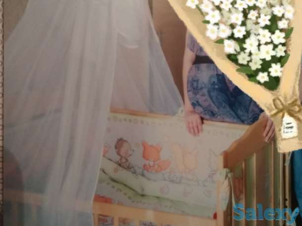 Детская кроватка маятник с матрацом и комплектом постельного белья, фотография 3