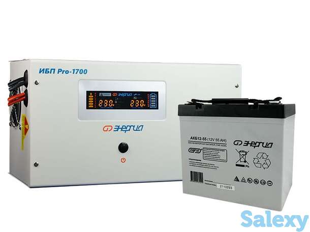 Комплект ибп инвертор энергия ибп pro 1700 + аккумулятор 55 ач, фотография 1