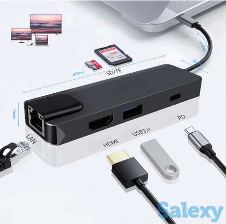 Продам мультифункциональный хаб / конвертер Type C (USB / HDMI / RJ45 / PD / SD / TF), модель BYL-2017, фотография 1