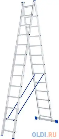 Лестница, 2 х 13 ступеней, алюминиевая, двухсекционная, россия// сибртех, фотография 1