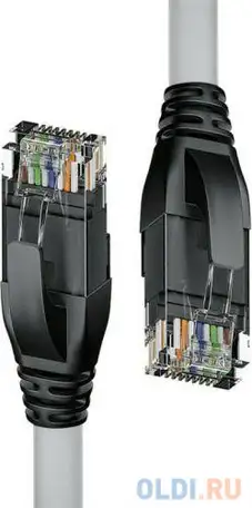 Патч-корд прямой 10.0m utp кат.5e, серый, черные коннекторы, 24 awg, литой,, фотография 1