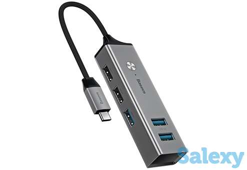 Хаб baseus cube usb-c to 3xusb 3.0+2xusb 2.0 (cahub-d0g). темно-серый, фотография 2