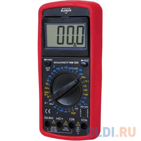Мультиметр elitech мм 300  пост.1000в/перем.750в перем.20а/пост.20а 200мом 20мкф жкдисплей кор, фотография 1