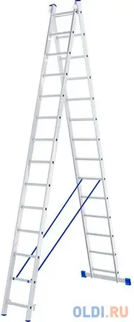 Лестница, 2 х 14 ступеней, алюминиевая, двухсекционная, россия// сибртех, фотография 1