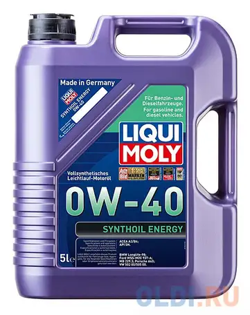9515 liquimoly синт. мот.масло synthoil energy 0w-40 sn a3/b4 (5л), фотография 1