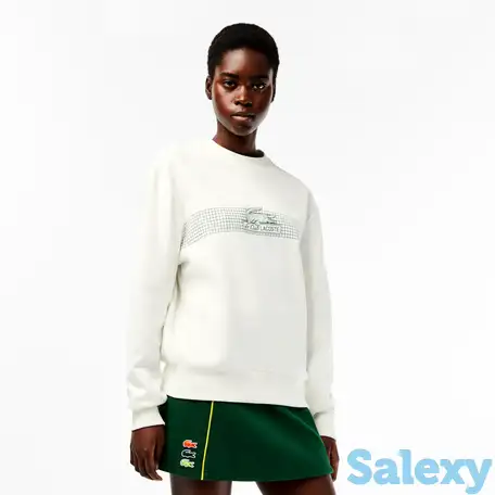 Женская толстовка lacoste oversize fit с круглым вырезом и принтом теннисной, фотография 1