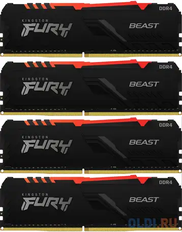 Kingston 32gb 3600mhz ddr4 cl17 dimm (kit of 4) fury beast, фотография 1