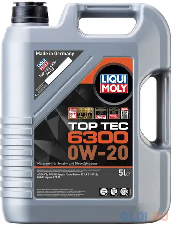 21217 liquimoly нс-синт. мот.масло top tec 6300 0w-20 sn c5 (5л), фотография 1