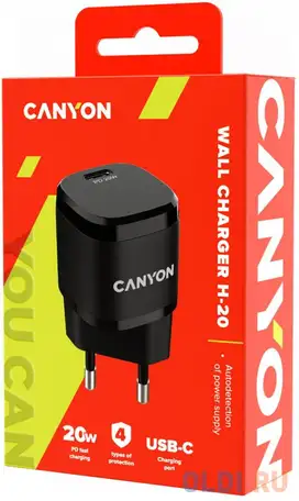 Canyon, pd 20w input: 100v-240v, output: 1 port charge: usb-c:pd 20w, фотография 1