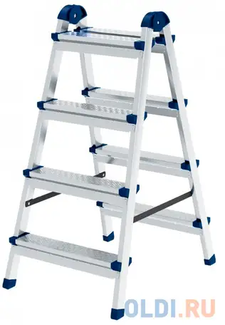 Стремянка двухсторонняя 4 ст., сталь профиль, стальные ступени, россия// сибртех, фотография 1